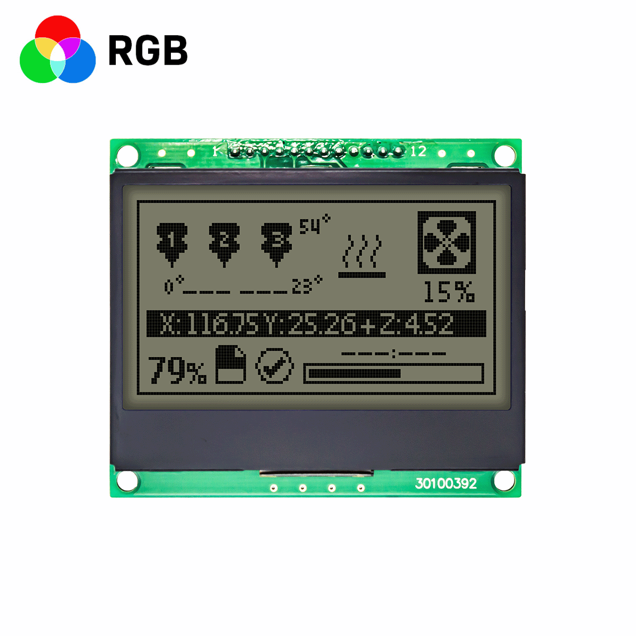 3.0 inch 128x64 Graphic LCD Module | ST7565R | SPI | RGB Red Backlight | FSTN Positive Display