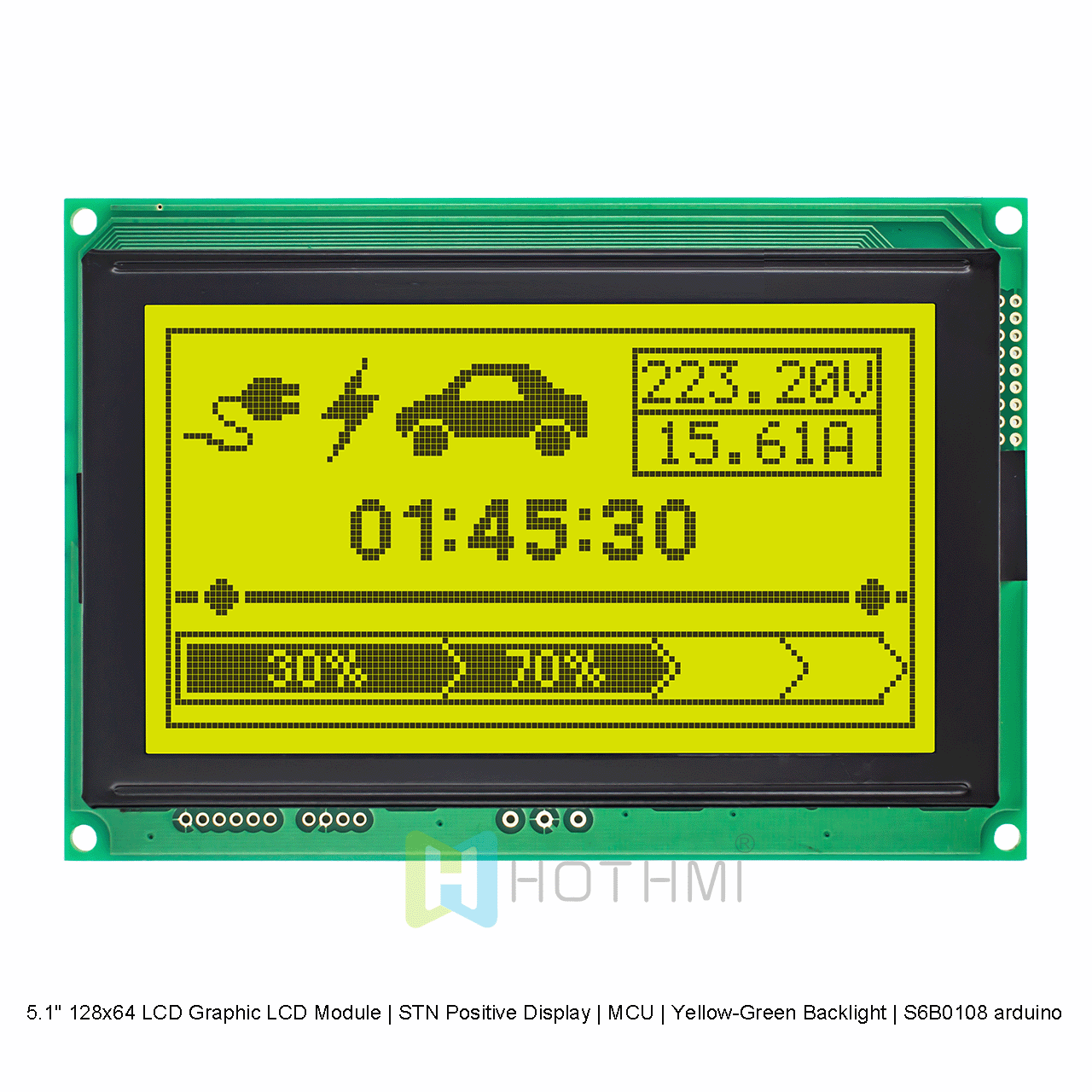 5.1 英寸 128x64 LCD 图形 LCD 模块 | STN 正极显示 | MCU | 黄绿色背光 | S6B0108 arduino