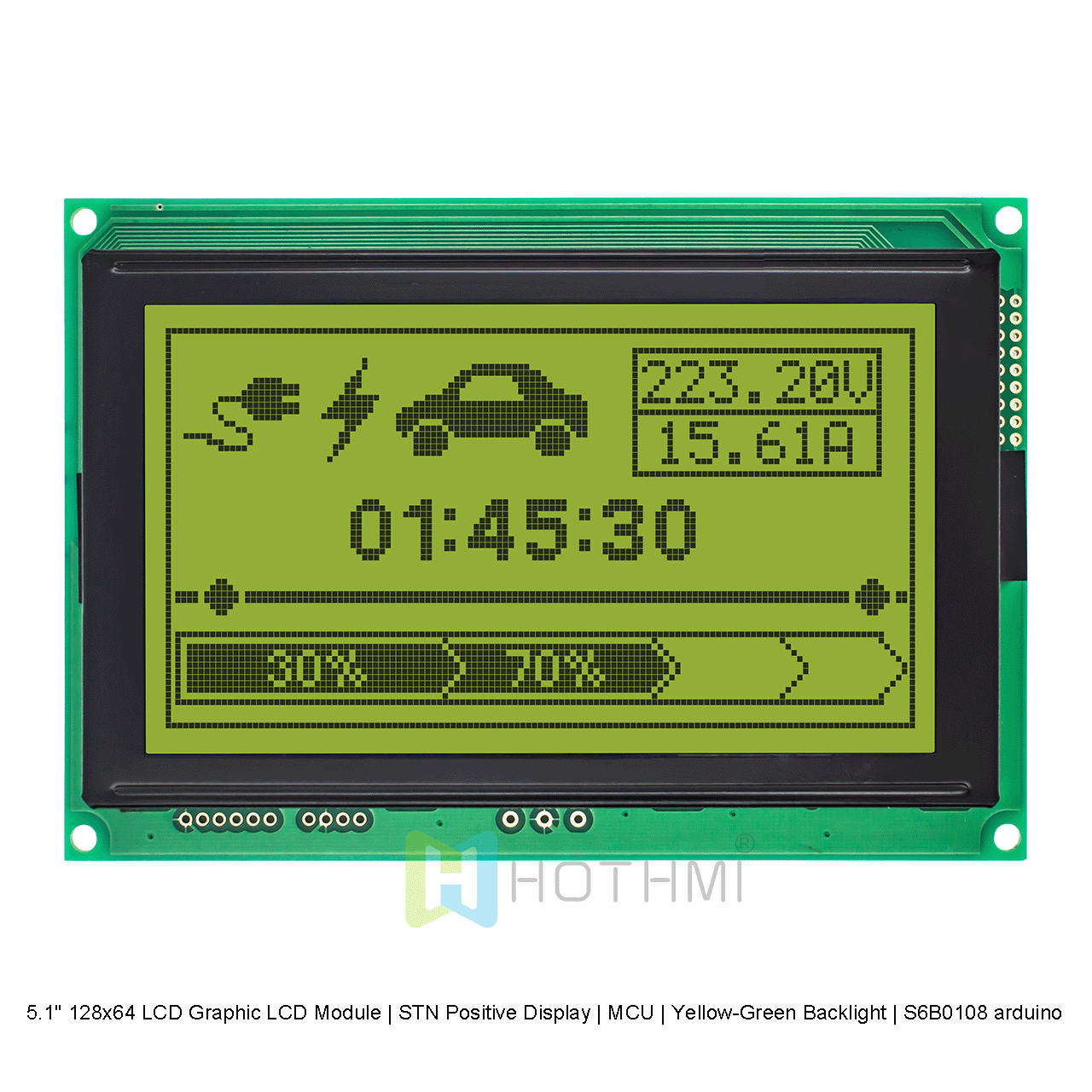 5.1 英寸 128x64 LCD 图形 LCD 模块 | STN 正极显示 | MCU | 黄绿色背光 | S6B0108 arduino