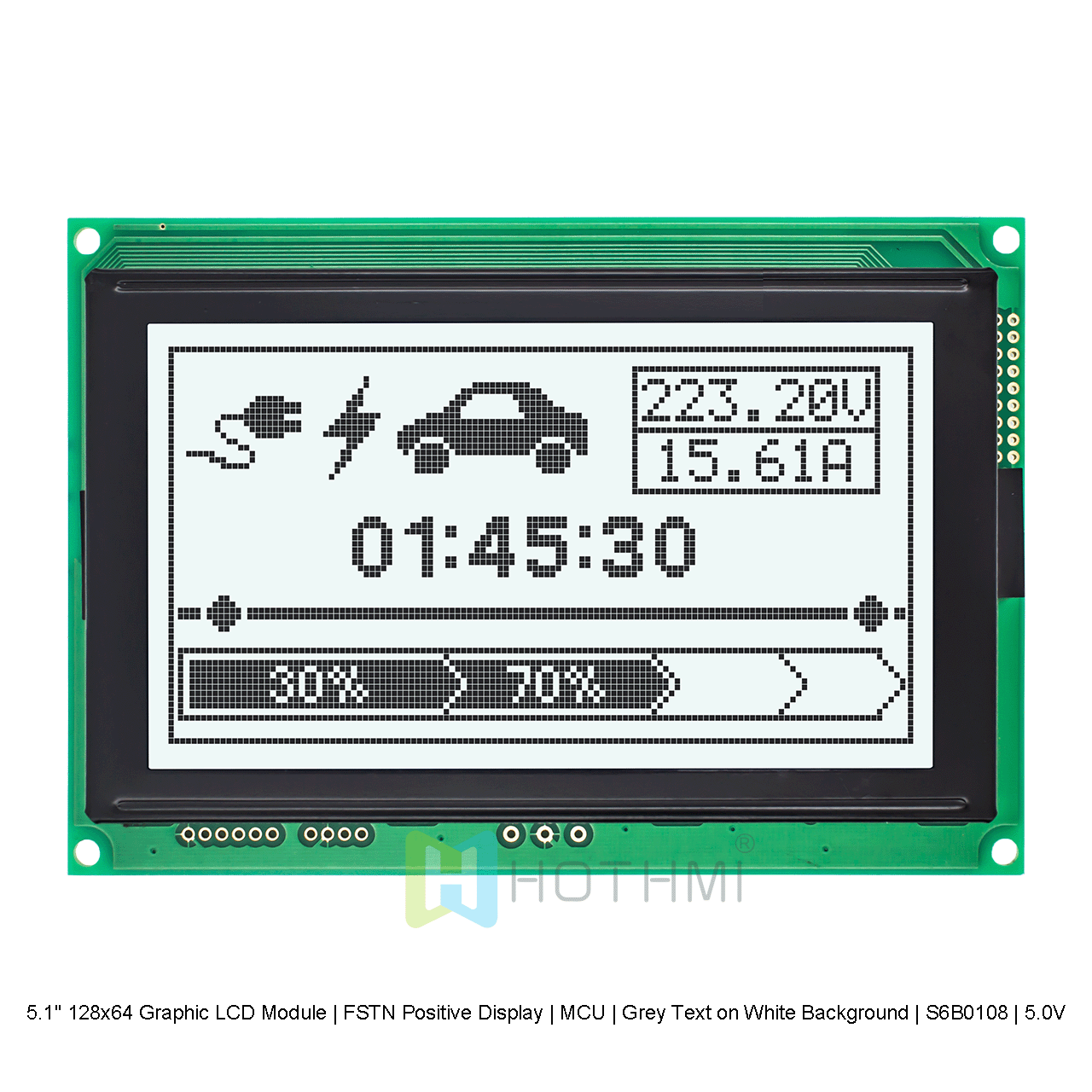 5.1 英寸 128x64  图形液晶模块 | FSTN 正极显示 | MCU | 白底灰字|S6B0108 |5.0V arduino