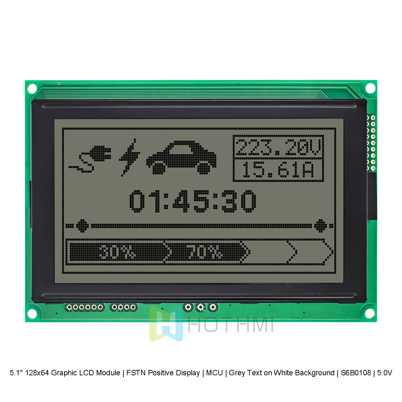 5.1" 128x64 Graphic LCD Module | FSTN Positive Display | MCU | Grey Text on White Background | S6B0108 | 5.0V arduino