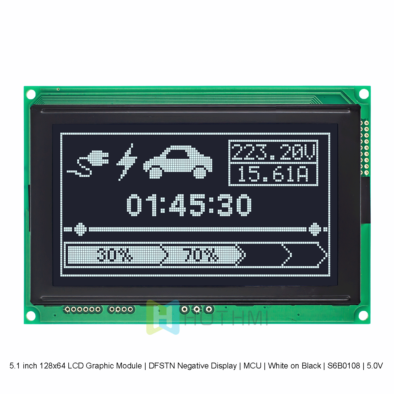 5.1 英寸 128x64 LCD  图形液晶模块 | DFSTN 负显示 | MCU | 黑底白字|S6B0108 |5.0V arduino