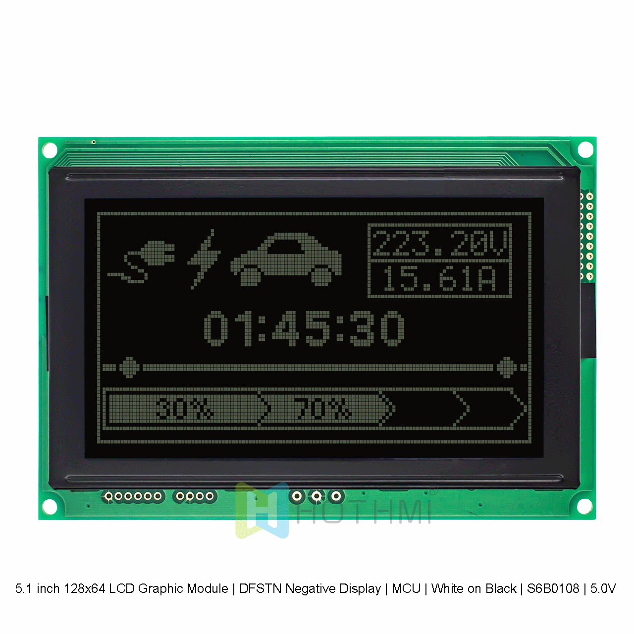 5.1 英寸 128x64 LCD  图形液晶模块 | DFSTN 负显示 | MCU | 黑底白字|S6B0108 |5.0V arduino