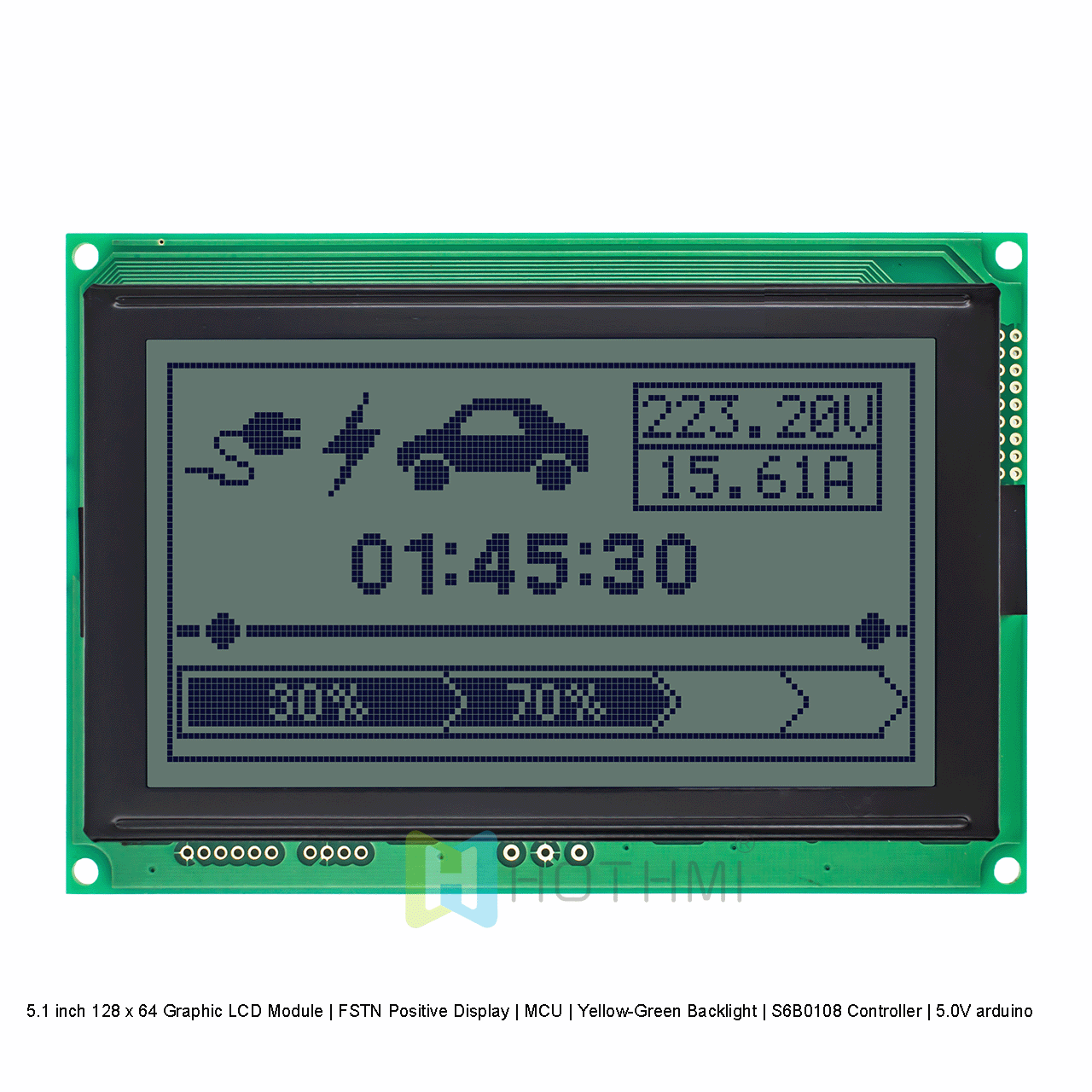 5.1 英寸 128 x 64   图形LCD液晶模块 | FSTN正显示  | MCU | 黄绿背光|S6B0108 控制器 | 5.0V arduino