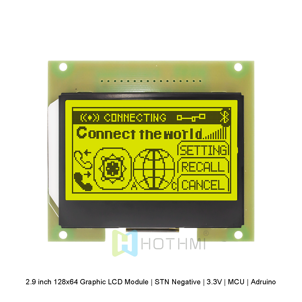2.9 inch 128x64 Graphic LCD Module | STN Negative | 3.3V | MCU | Adruino