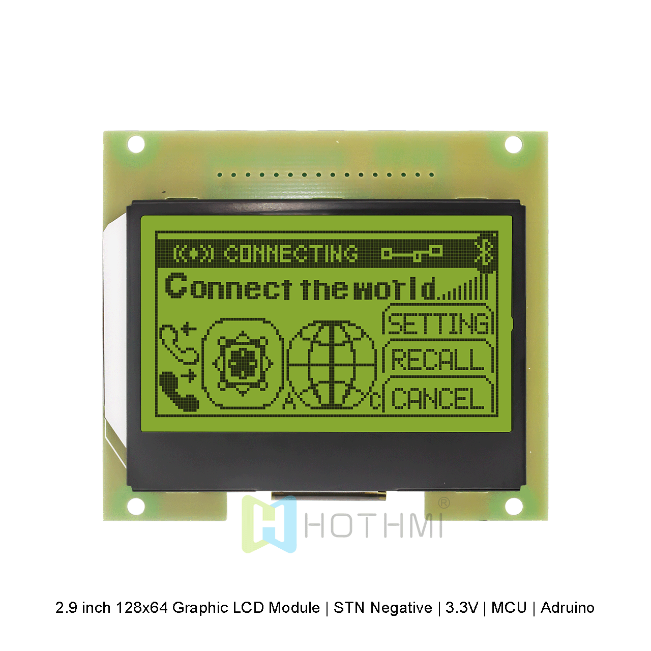 2.9 inch 128x64 Graphic LCD Module | STN Negative | 3.3V | MCU | Adruino