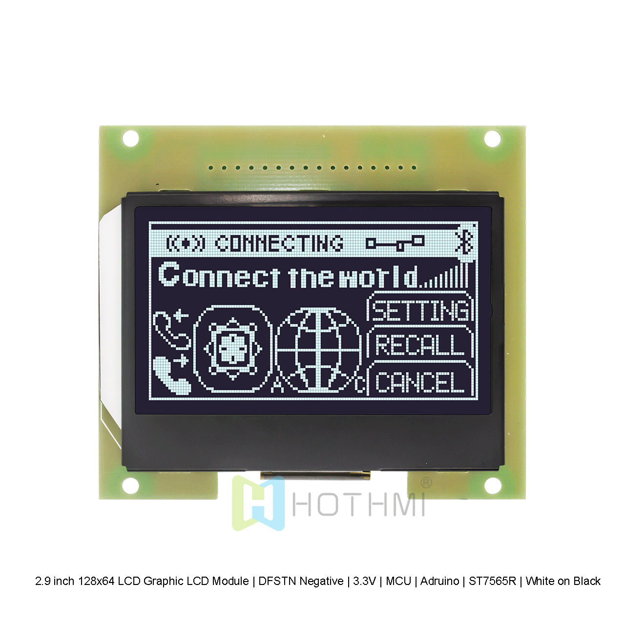 2.9 英寸 128x64 LCD图形液晶显示模块 | DFSTN 负片 | 3.3V | MCU |Arduino | ST7565R |黑底白字