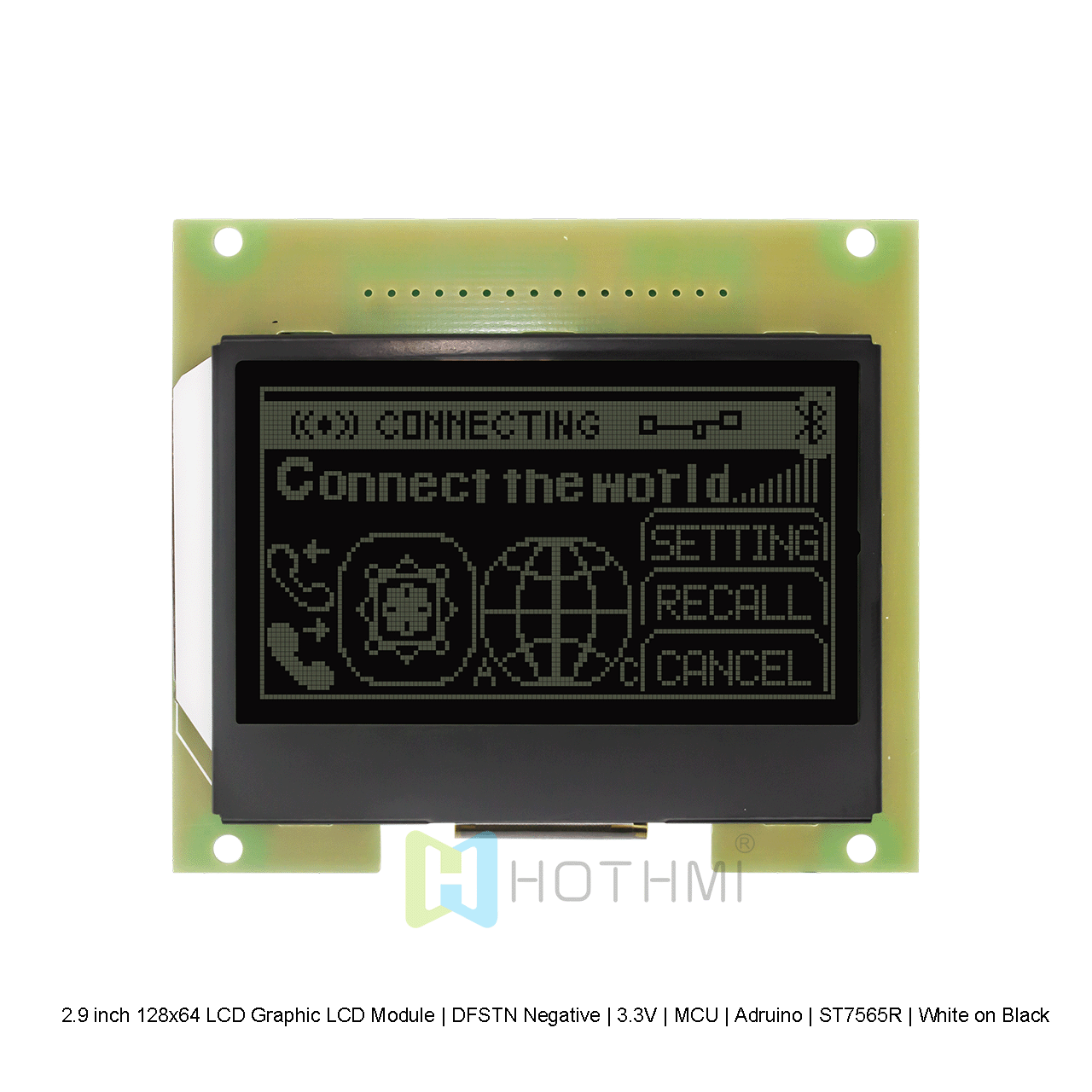 2.9 英寸 128x64 LCD图形液晶显示模块 | DFSTN 负片 | 3.3V | MCU |Arduino | ST7565R |黑底白字