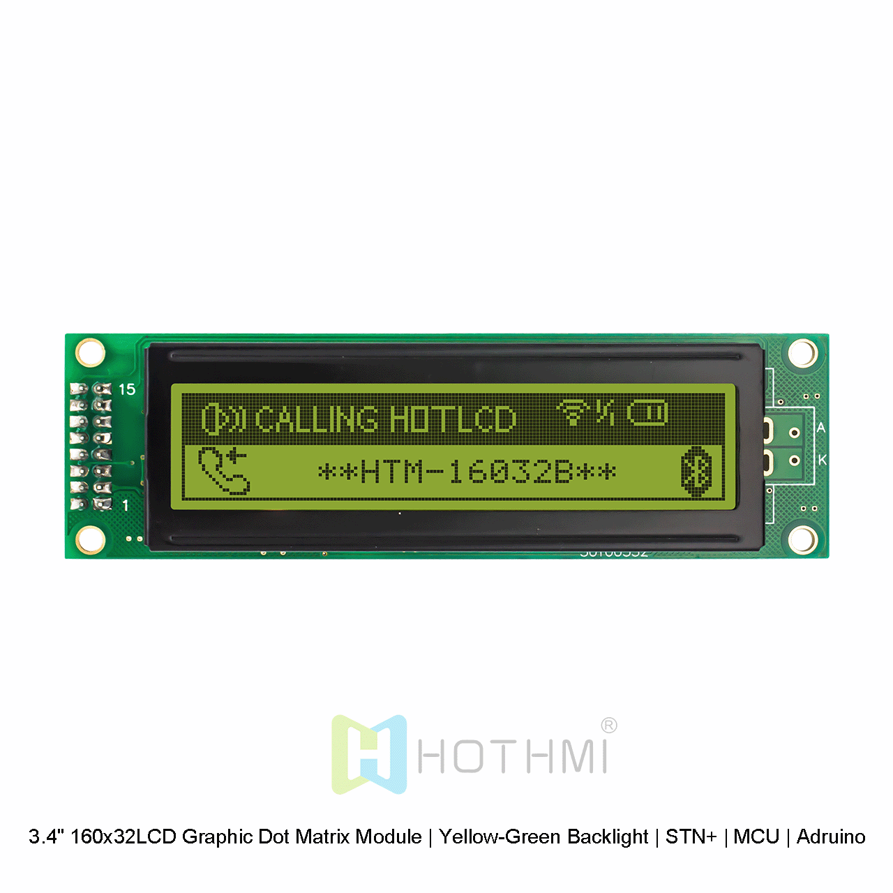 3.4" 160x32LCD Graphic Dot Matrix Module | Yellow-Green Backlight | STN+ | MCU | Arduino