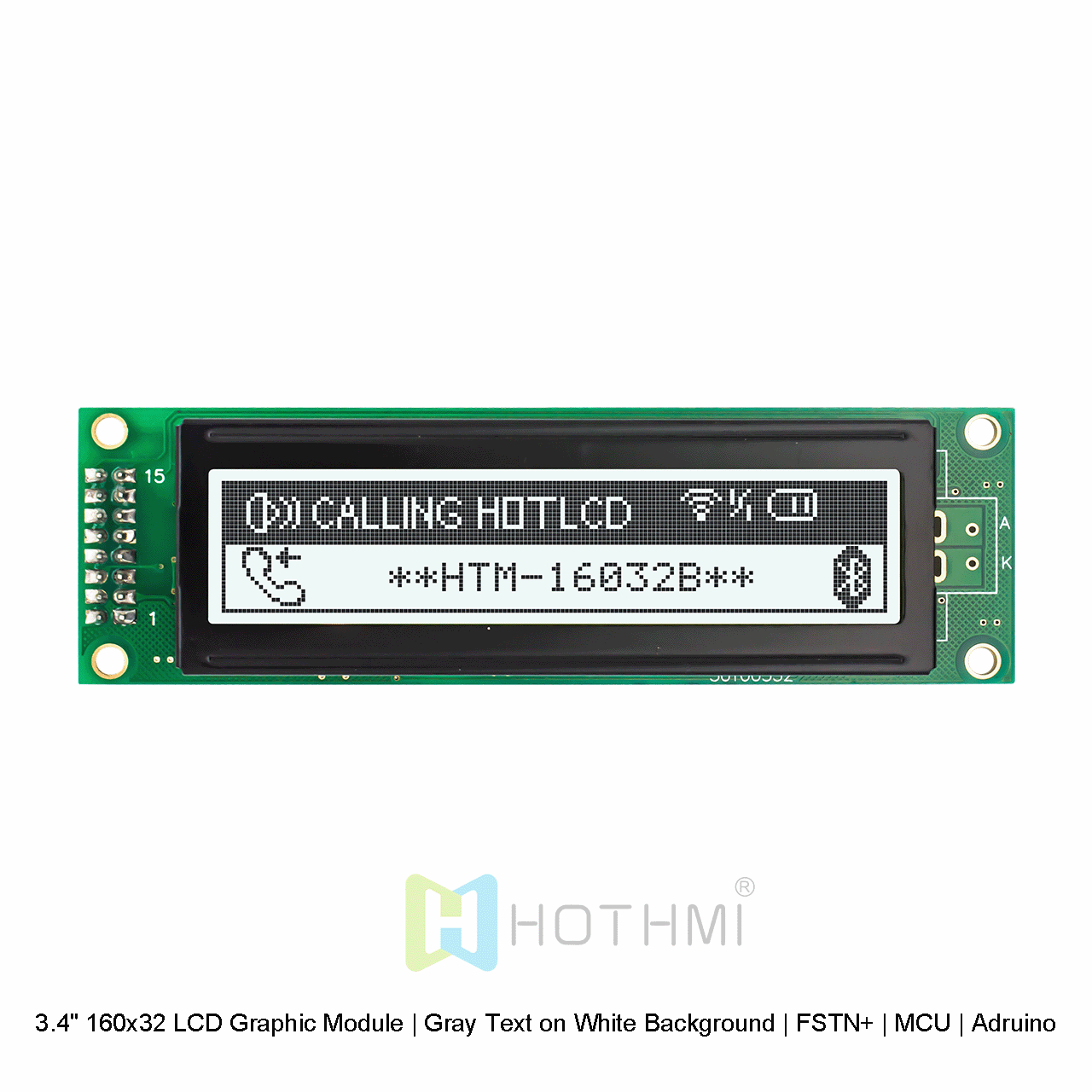 3.4" 160x32 LCD Graphic Module | Gray Text on White Background | FSTN+ | MCU | Arduino