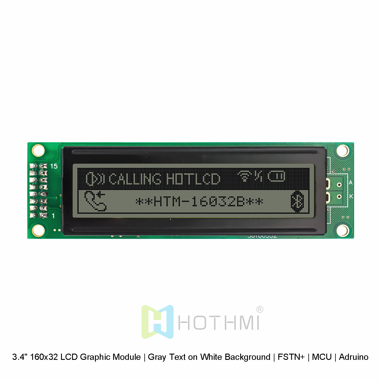 3.4" 160x32 LCD Graphic Module | Gray Text on White Background | FSTN+ | MCU | Arduino