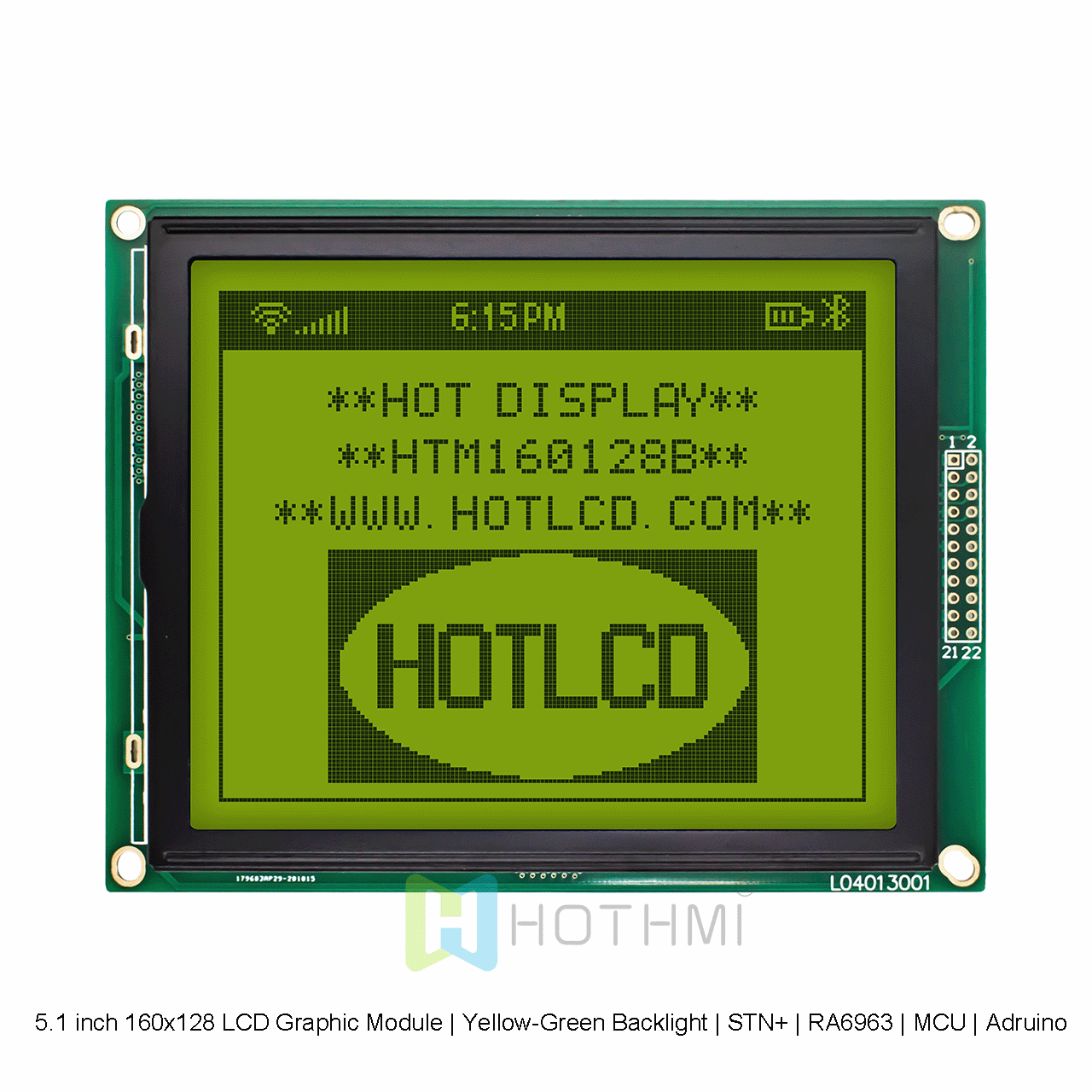 5.1 英寸 160x128 LCD 图形模块 | 黄绿色背光 | STN+ | RA6963 | MCU | Arduino