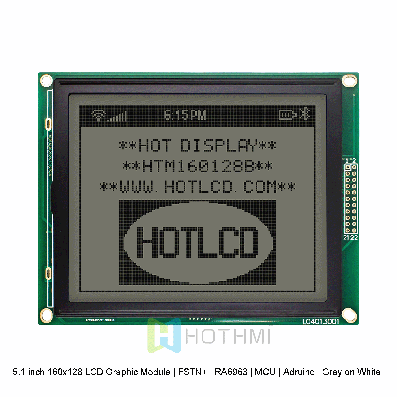 5.1 英寸 160x128 LCD 图形模块  | FSTN+ | RA6963 | MCU | Arduino | 白底灰字