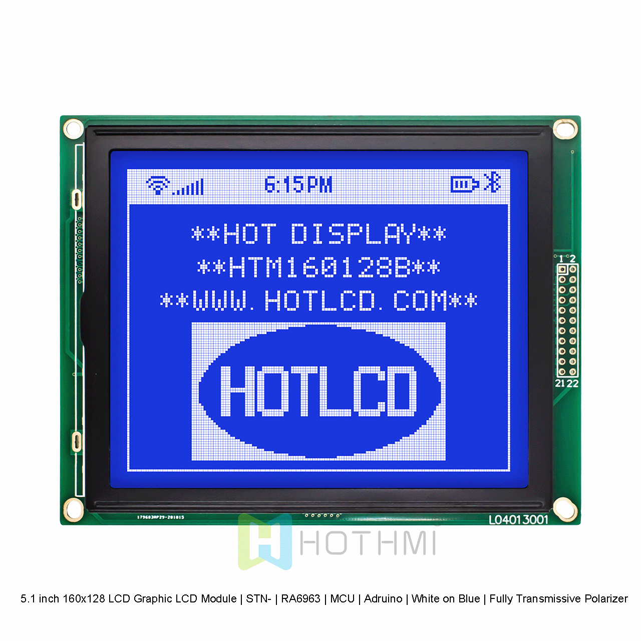 5.1 英寸 160x128 LCD 图形液晶模组  | STN- | RA6963 | MCU | Arduino | 蓝底白字 |全透偏光片