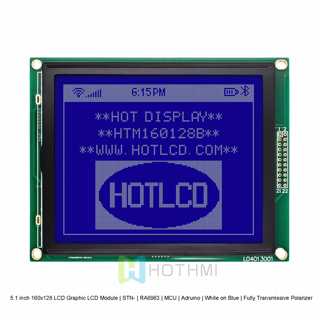 5.1 inch 160x128 LCD Graphic LCD Module | STN- | RA6963 | MCU | Arduino | White on Blue | Fully Transmissive Polarizer