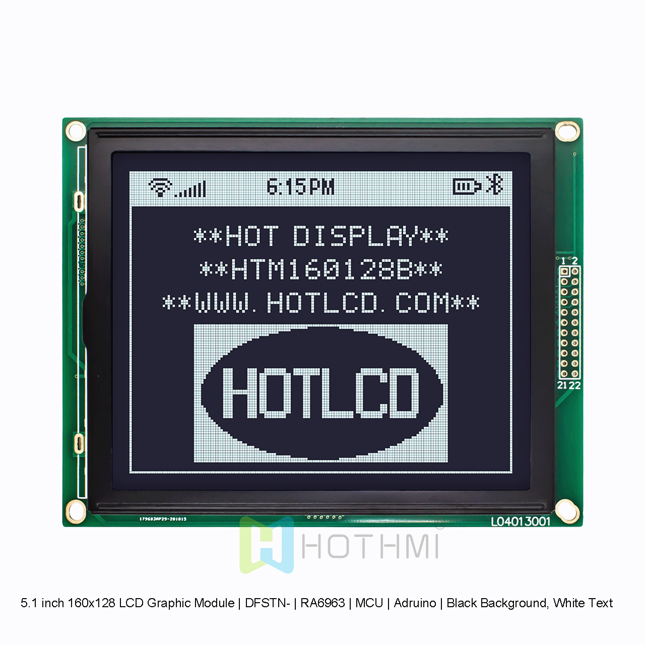 5.1 英寸 160x128 LCD 图形模块 | DFSTN- | RA6963 | MCU | Arduino | 黑色背景，白色文字