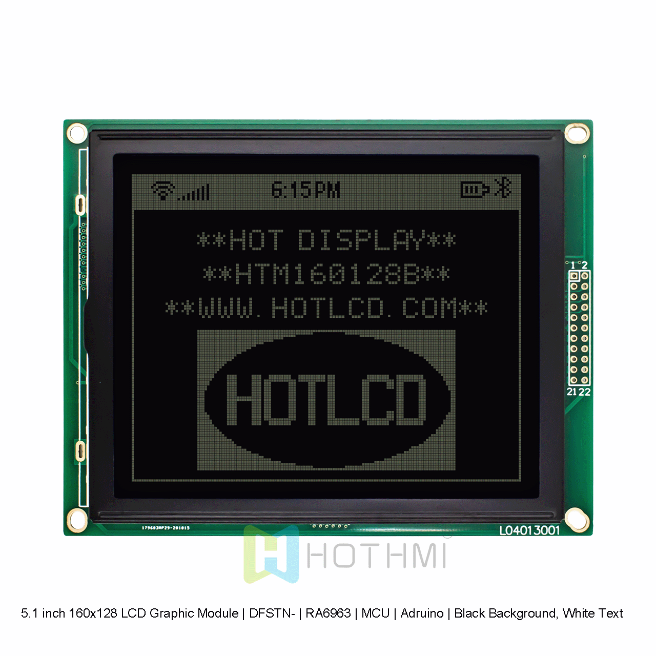 5.1 英寸 160x128 LCD 图形模块 | DFSTN- | RA6963 | MCU | Arduino | 黑色背景，白色文字