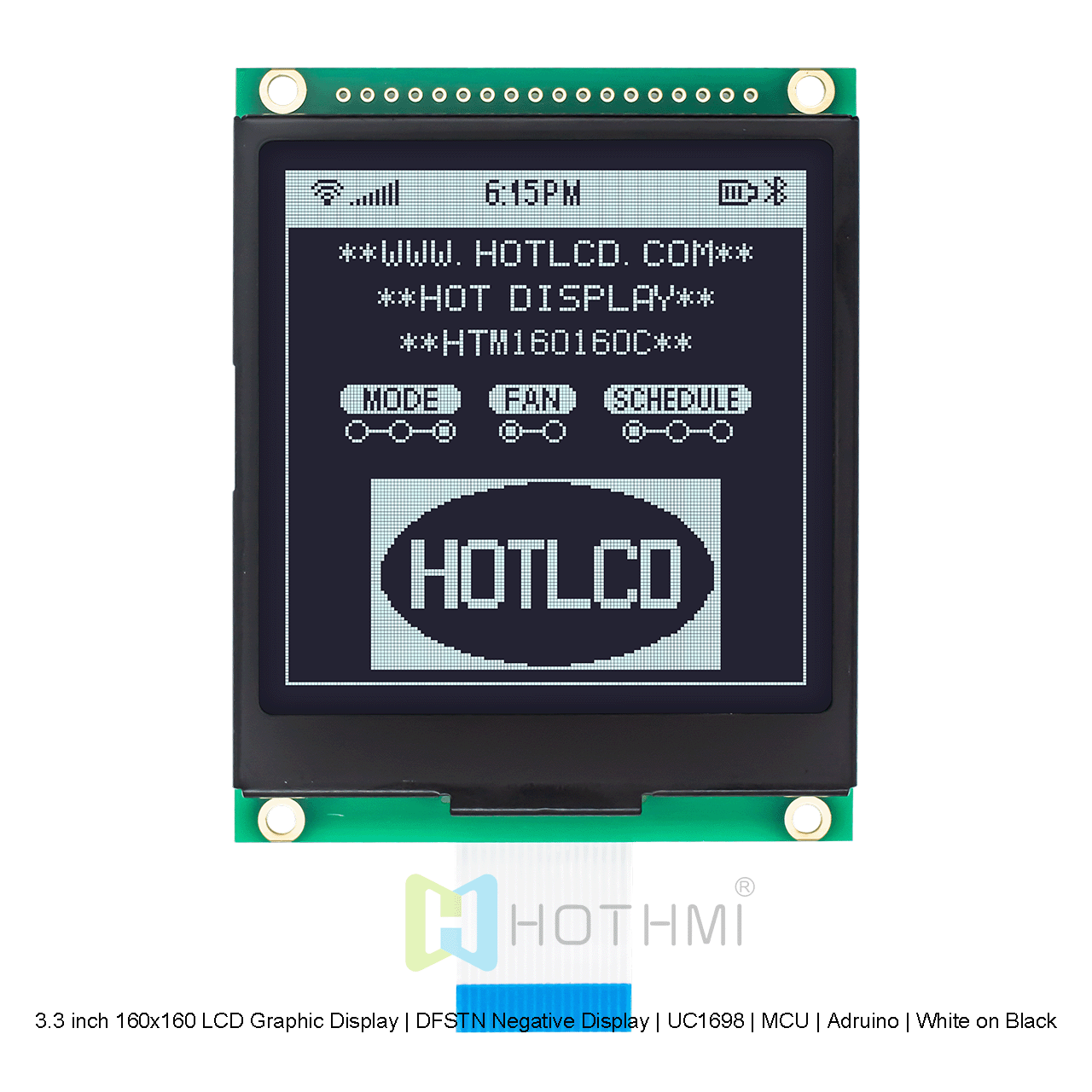 3.3 inch 160x160 LCD Graphic Display | DFSTN Negative Display | UC1698 | MCU | Arduino | White on Black