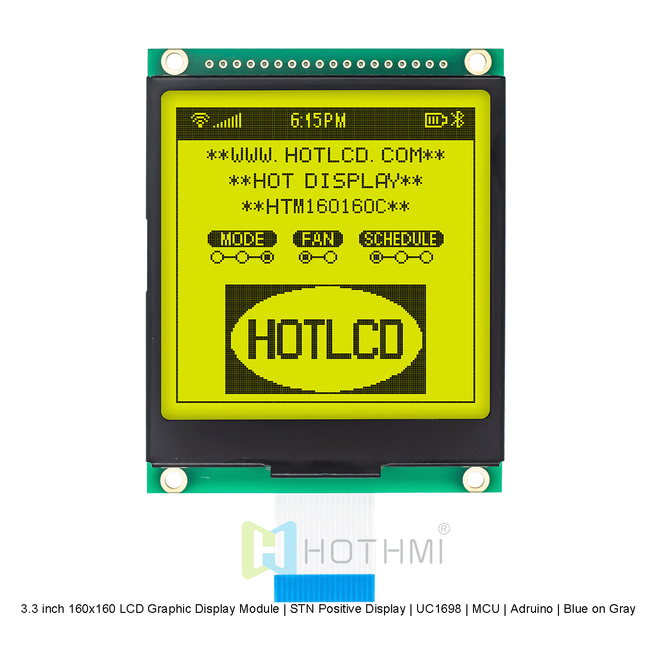 3.3 inch 160x160 LCD Graphic Display Module | STN Positive Display | UC1698 | MCU | Arduino | Blue on Gray