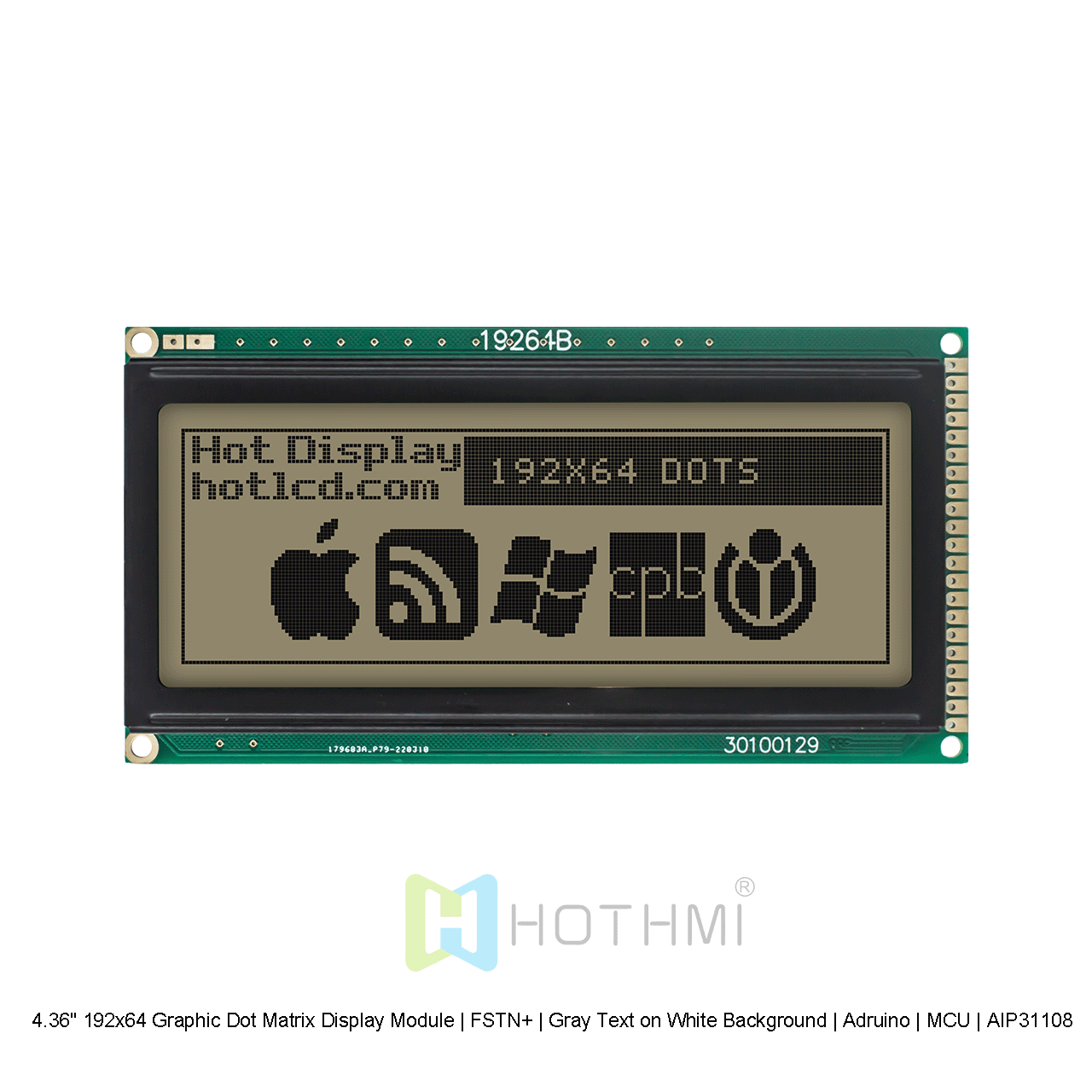 4.36寸192x64图形点阵显示模块 | FSTN+ | 白底灰字 | Arduino | MCU | AIP31108 