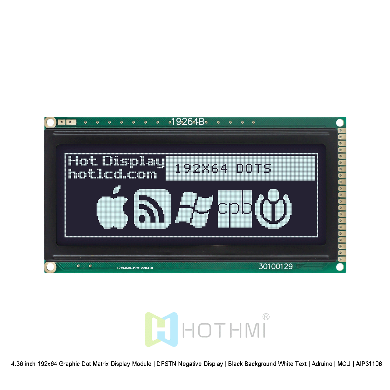 4.36 inch 192x64 Graphic Dot Matrix Display Module | DFSTN Negative Display | Black Background White Text | Arduino | MCU | AIP31108