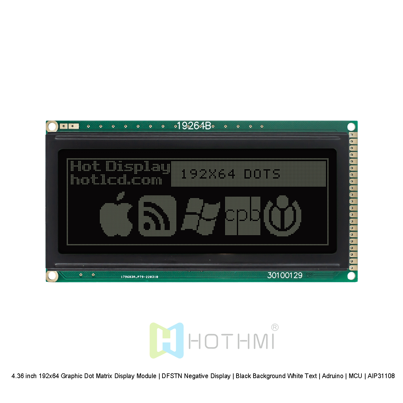 4.36 inch 192x64 Graphic Dot Matrix Display Module | DFSTN Negative Display | Black Background White Text | Arduino | MCU | AIP31108