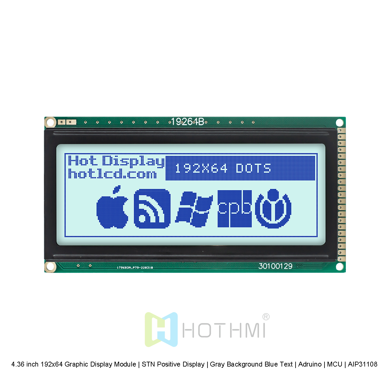 4.36 inch 192x64 Graphic Display Module | STN Positive Display | Gray Background Blue Text | Arduino | MCU | AIP31108