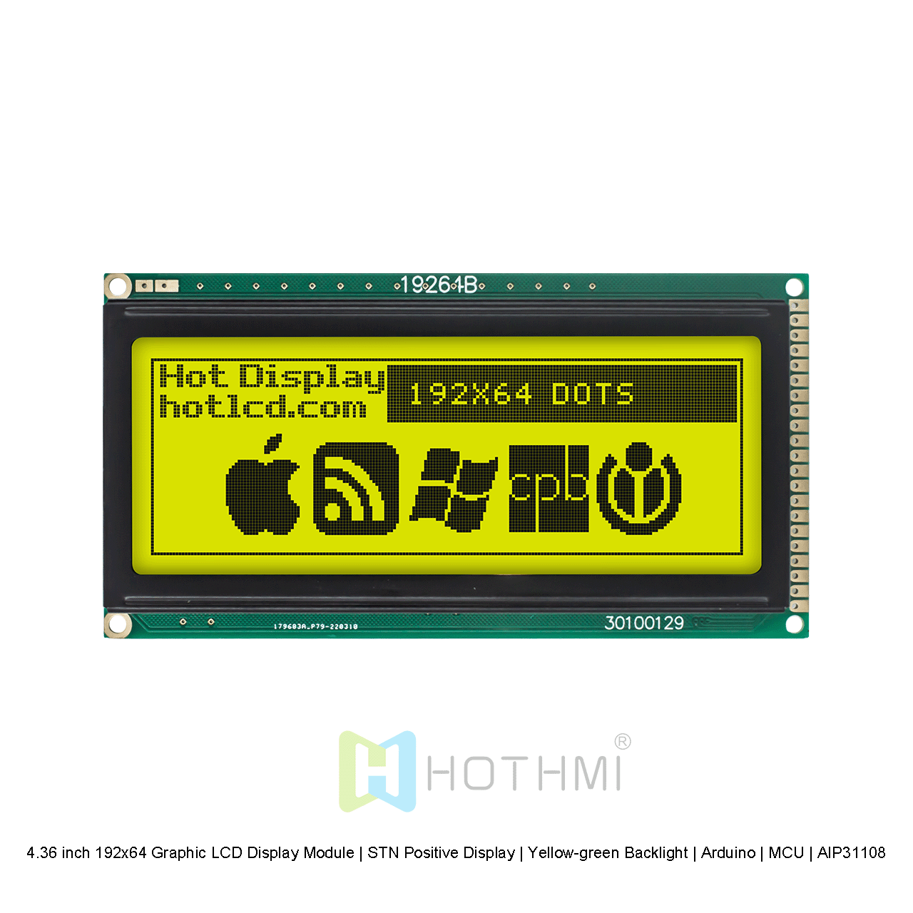 4.36 inch 192x64 Graphic LCD Display Module | STN Positive Display | Yellow-green Backlight | Arduino | MCU | AIP31108