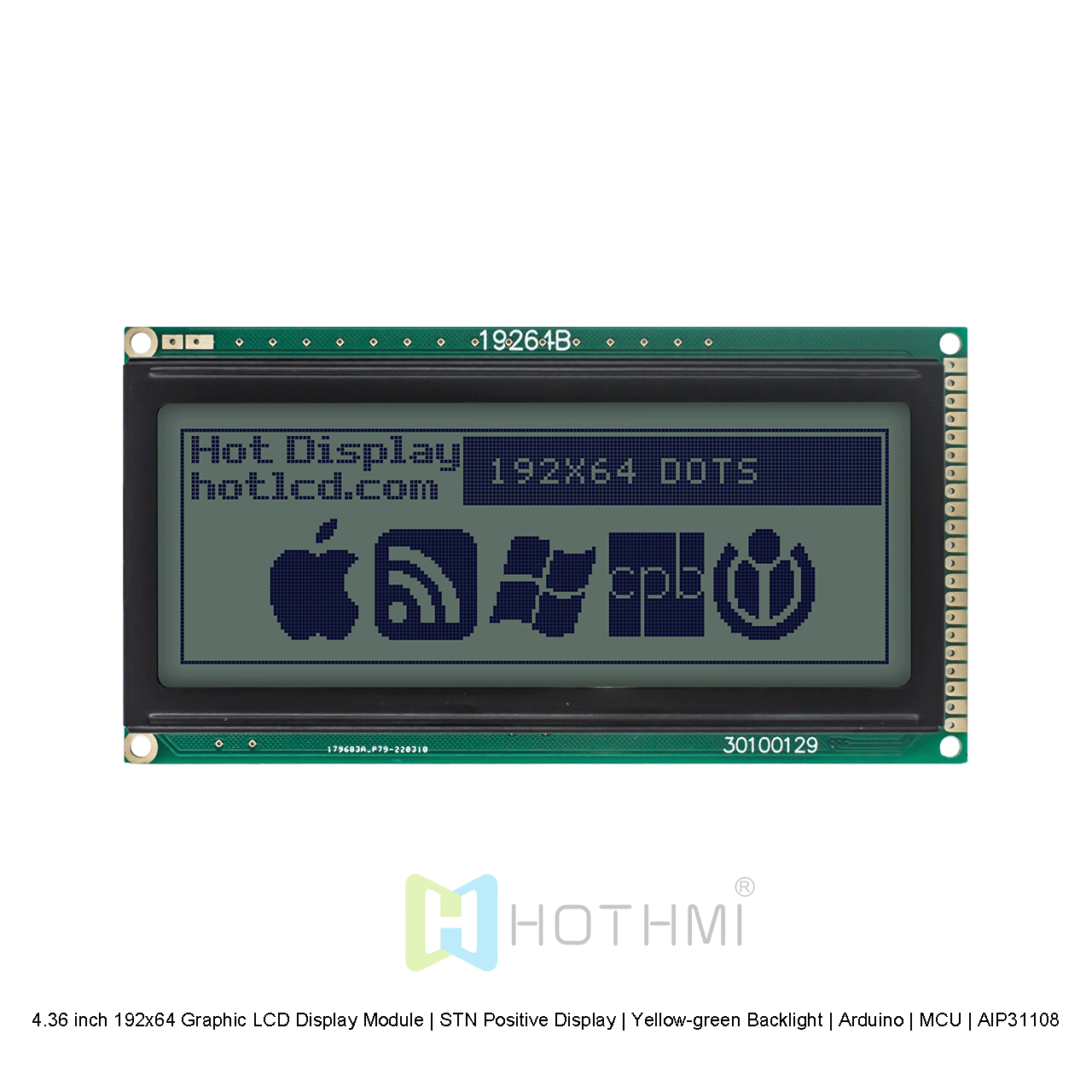 4.36寸192x64图形液晶显示模组 | STN正显 |黄绿背光 | Arduino | MCU | AIP31108 