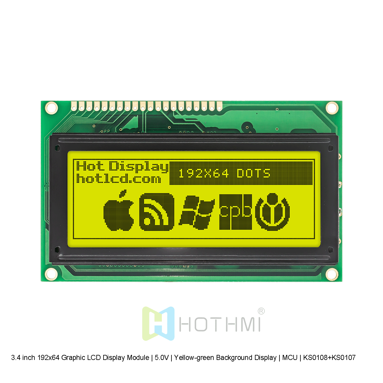 3.4 inch 192x64 Graphic LCD Display Module | 5.0V | Yellow-green Background Display | MCU | KS0108+KS0107