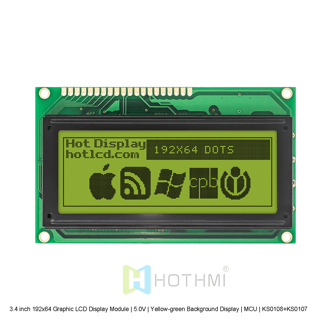 3.4 inch 192x64 Graphic LCD Display Module | 5.0V | Yellow-green Background Display | MCU | KS0108+KS0107