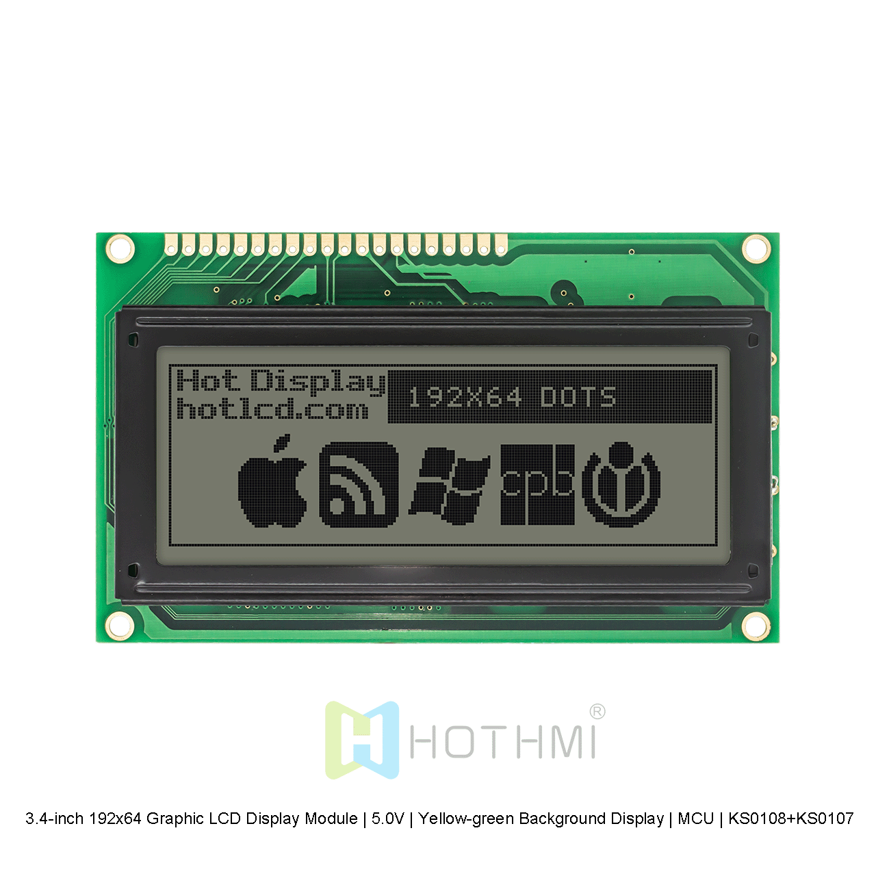 3.4-inch 192x64 Graphic LCD Display Module | 5.0V | Yellow-green Background Display | MCU | KS0108+KS0107