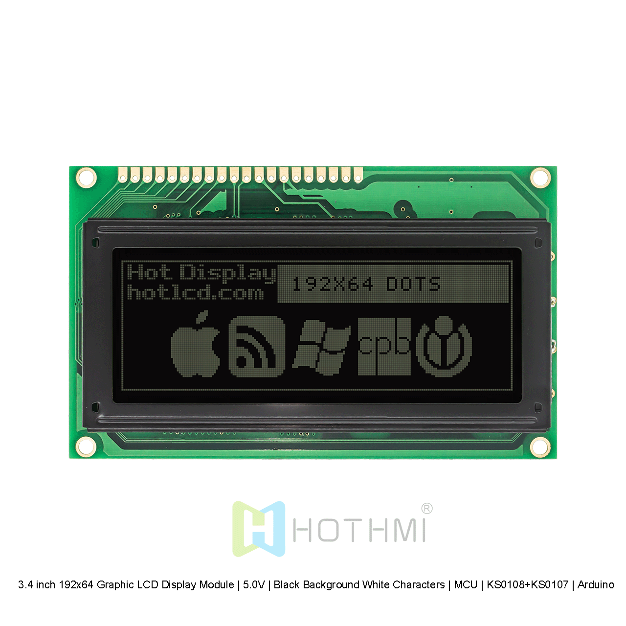 3.4 inch 192x64 Graphic LCD Display Module | 5.0V | Black Background White Characters | MCU | KS0108+KS0107 | Arduino