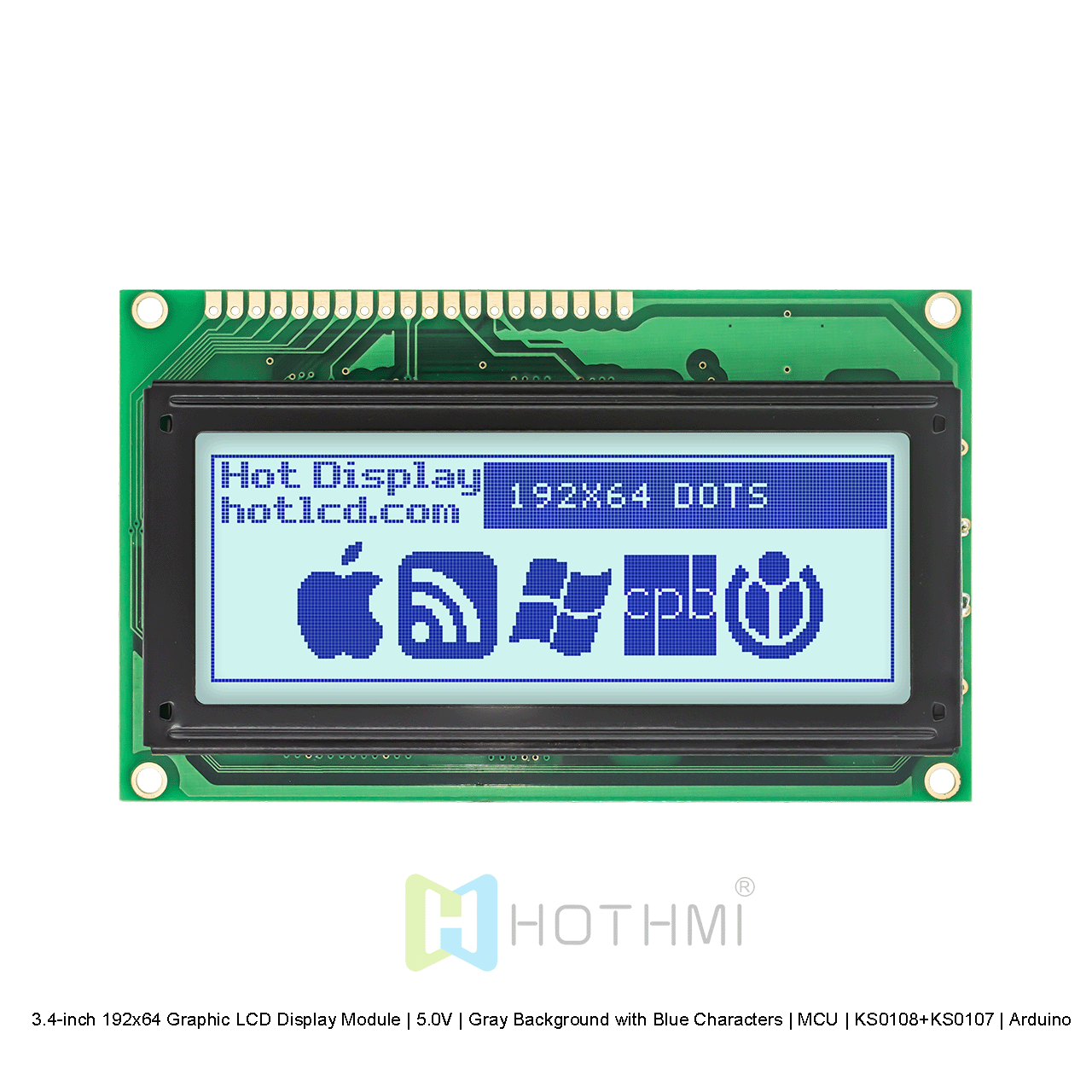 3.4-inch 192x64 Graphic LCD Display Module | 5.0V | Gray Background with Blue Characters | MCU | KS0108+KS0107 | Arduino