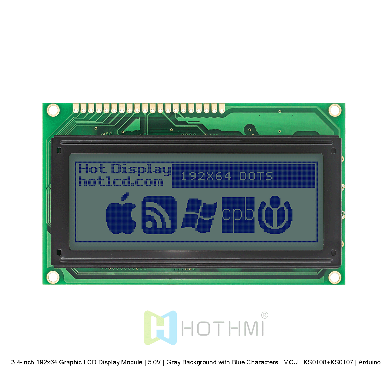 3.4英寸192x64 图形液晶显示模组 | 5.0V | 灰底蓝字 | MCU | KS0108+KS0107 | Arduino