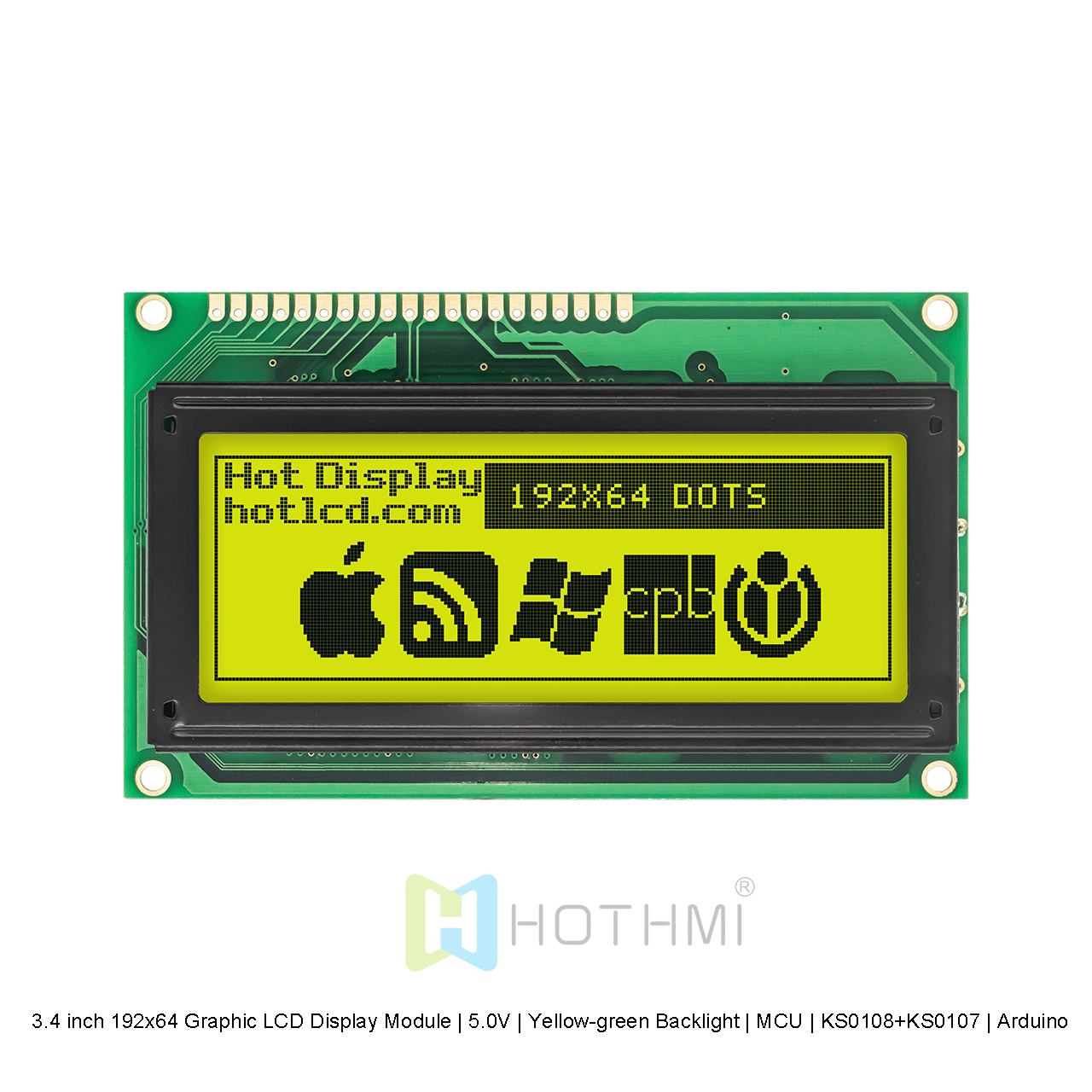 3.4 inch 192x64 Graphic LCD Display Module | 5.0V | Yellow-green Backlight | MCU | KS0108+KS0107 | Arduino