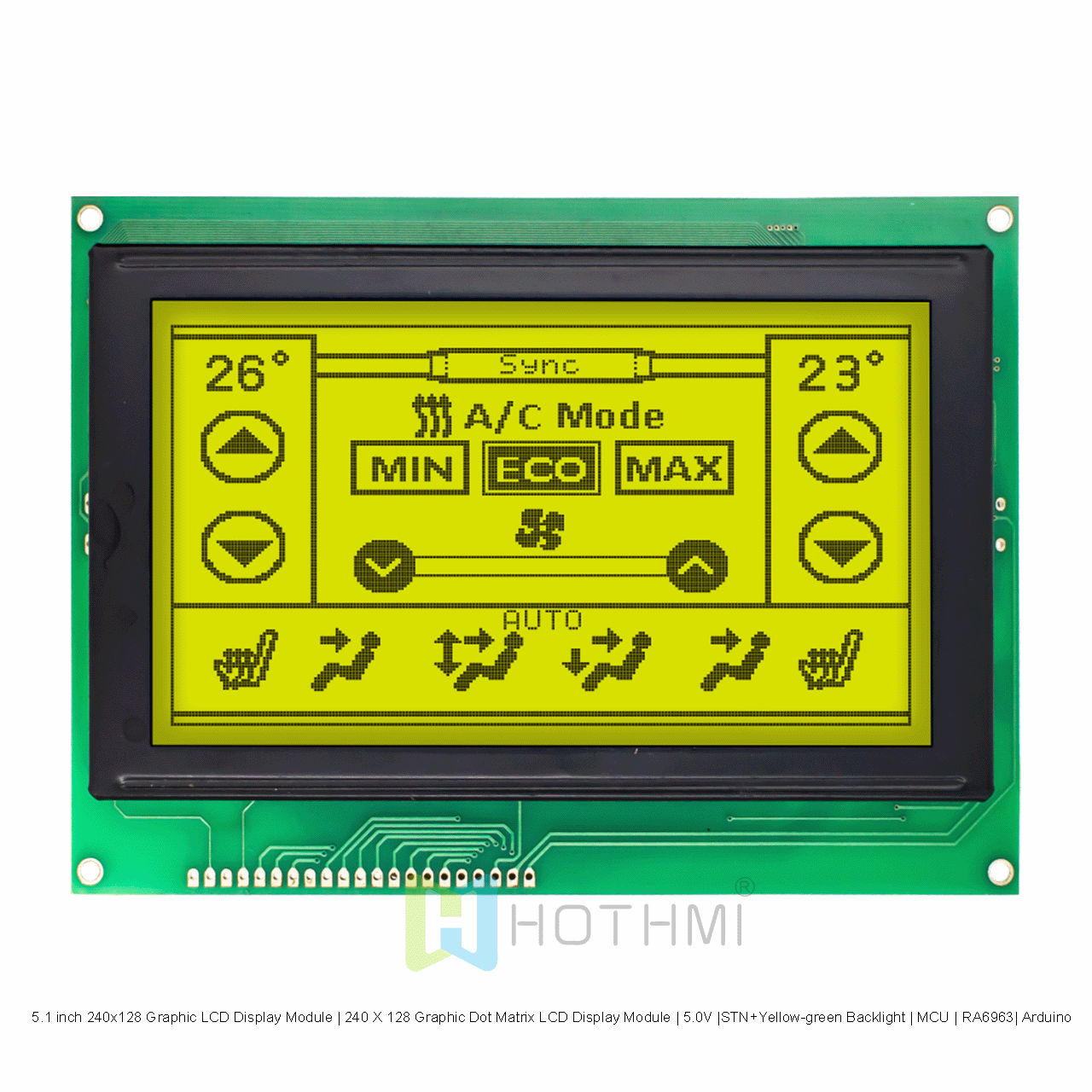 5.1英寸240x128 图形LCD显示模组 | 240 X 128 图形点阵液晶显示模块 | 5.0V |STN+黄绿背光 | MCU | RA6963| Arduino