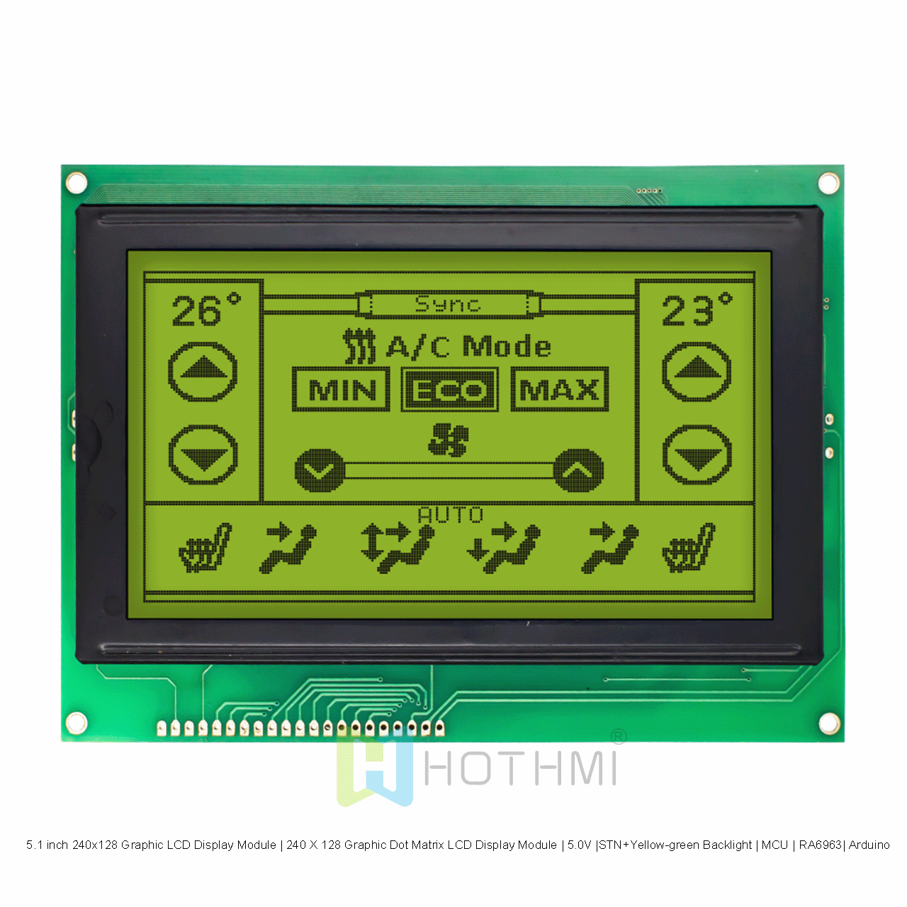 5.1英寸240x128 图形LCD显示模组 | 240 X 128 图形点阵液晶显示模块 | 5.0V |STN+黄绿背光 | MCU | RA6963| Arduino