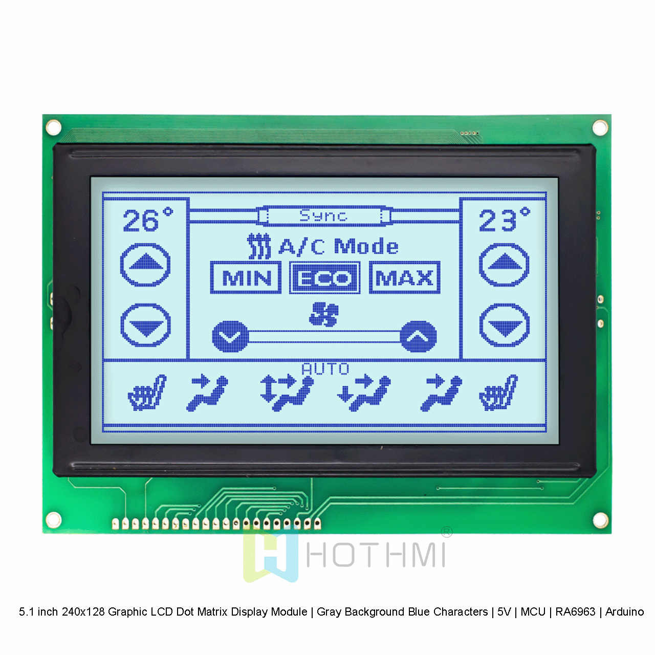 5.1英寸240x128 图形LCD点阵显示模组 | 灰底蓝字 | 5V | MCU | RA6963| Arduino