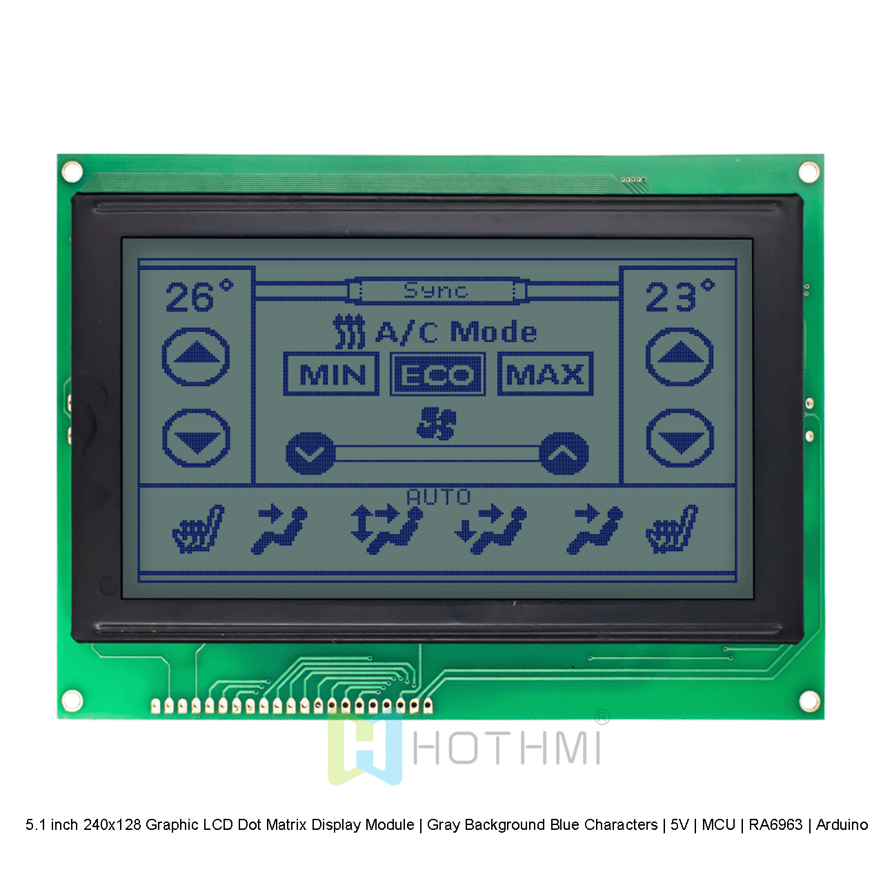 5.1英寸240x128 图形LCD点阵显示模组 | 灰底蓝字 | 5V | MCU | RA6963| Arduino