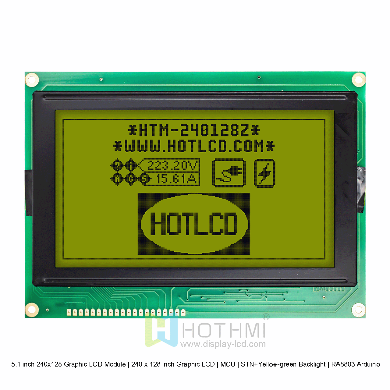 5.1寸240x128 图形液晶显示模组 | 240 x 128 寸图形LCD | MCU | STN+黄绿背光 |  RA8803 | Arduino