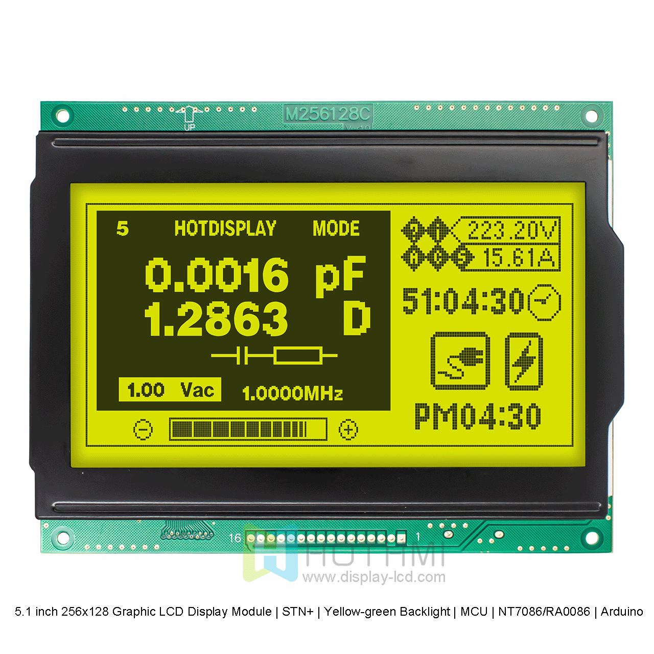 5.1寸256x128图形LCD显示模块 | STN+ | 黄绿色背光 | MCU | NT7086/RA0086 | Arduino