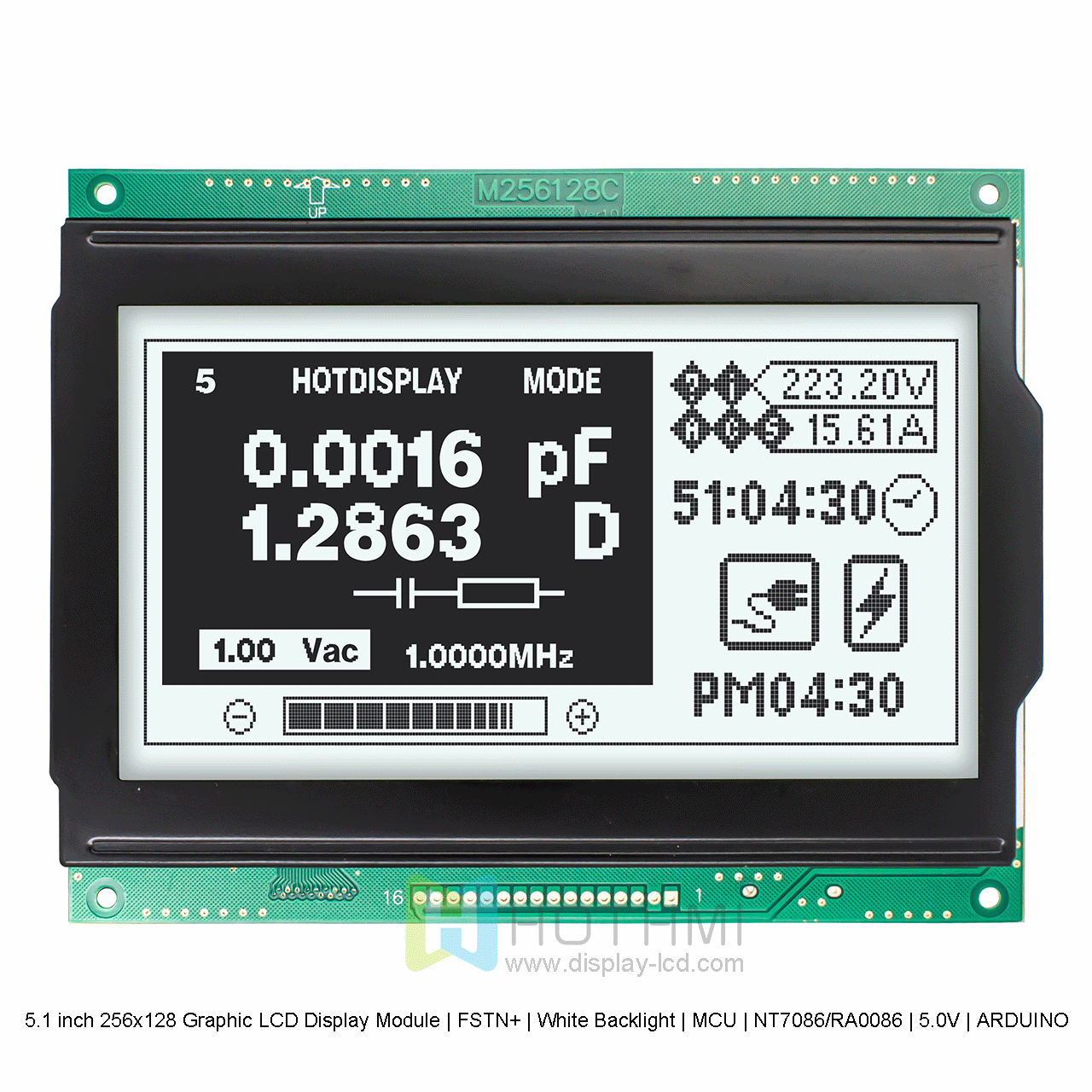 5.1 inch 256x128 Graphic LCD Display Module | FSTN+ | White Backlight | MCU | NT7086/RA0086 | 5.0V | ARDUINO