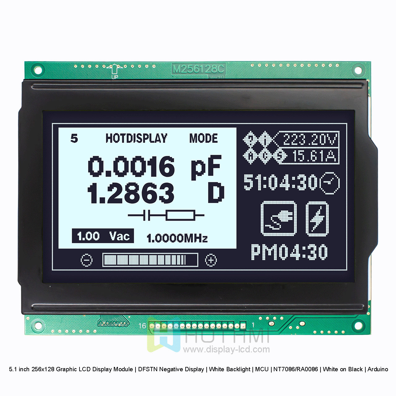 5.1 inch 256x128 Graphic LCD Display Module | DFSTN Negative Display | White Backlight | MCU | NT7086/RA0086 | White on Black | Arduino