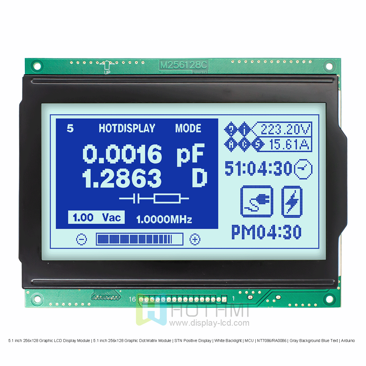 5.1 inch 256x128 Graphic LCD Display Module | 5.1 inch 256x128 Graphic Dot Matrix Module | STN Positive Display | White Backlight | MCU | NT7086/RA0086 | Gray Background Blue Text | Arduino