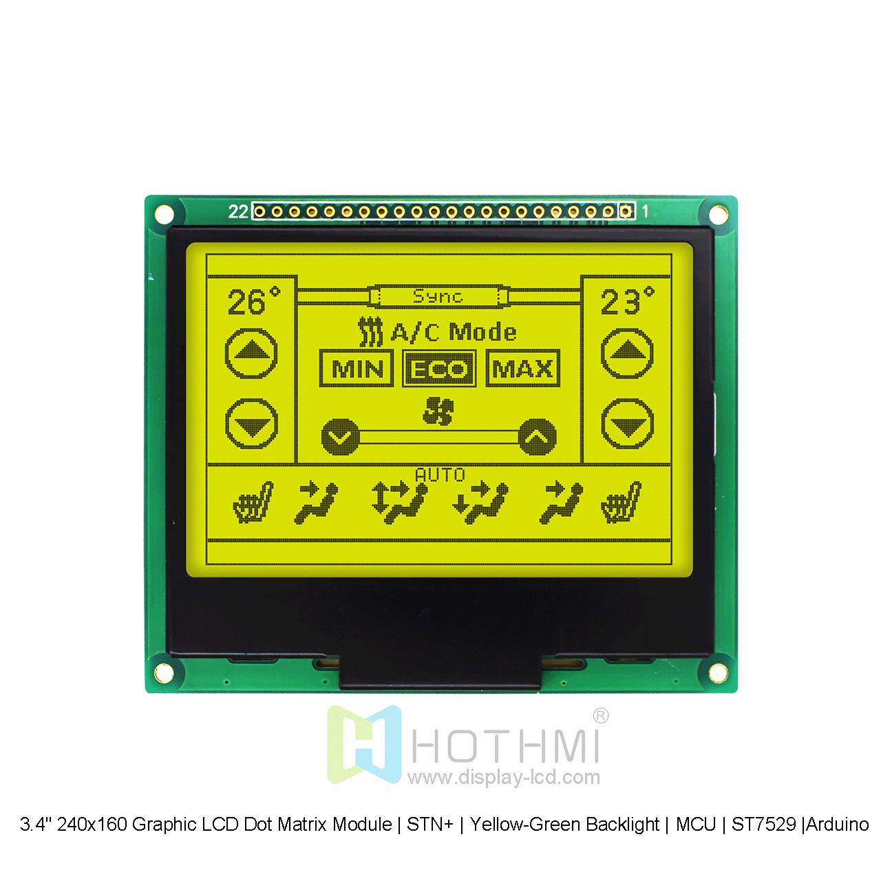 3.4" 240x160 Graphic LCD Dot Matrix Module | STN+ | Yellow-Green Backlight | MCU | ST7529 |Arduino