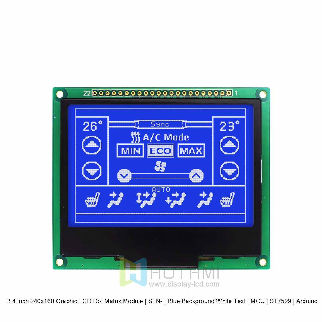 3.4寸240x160图形LCD点阵模组 | STN- | 蓝底白字 | MCU | ST7529 | Arduino