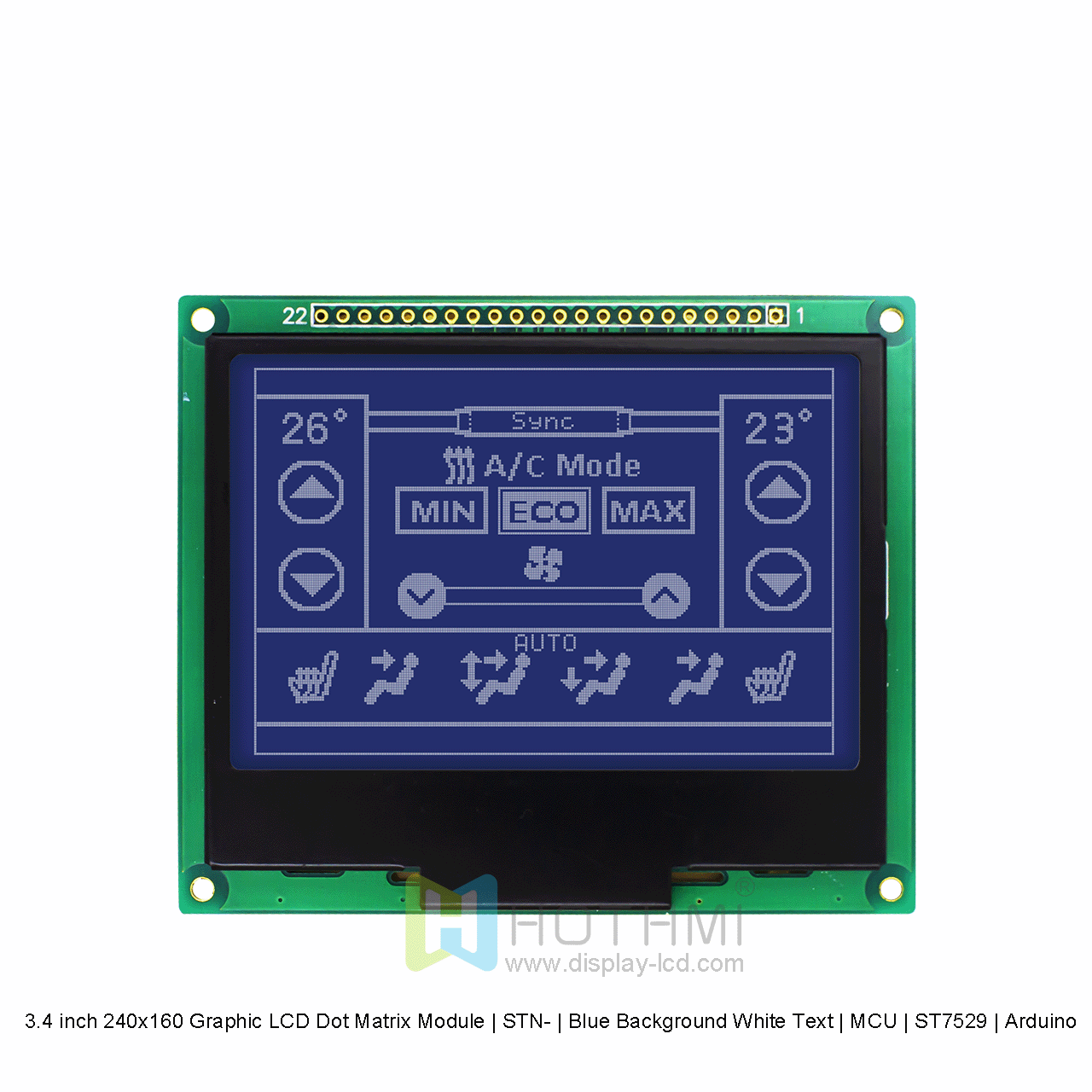 3.4 inch 240x160 Graphic LCD Dot Matrix Module | STN- | Blue Background White Text | MCU | ST7529 | Arduino