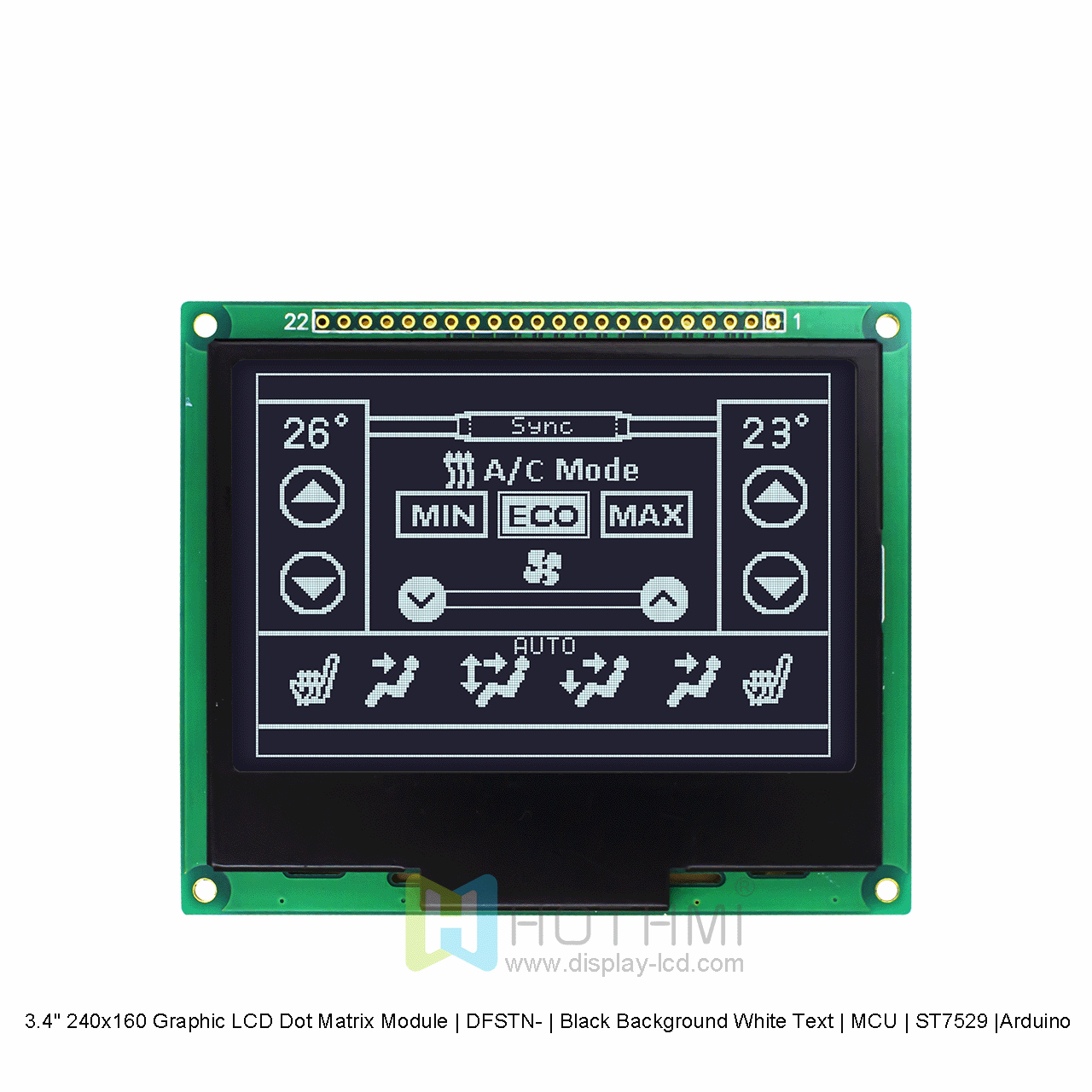 3.4" 240x160 Graphic LCD Dot Matrix Module | DFSTN- | Black Background White Text | MCU | ST7529 |Arduino