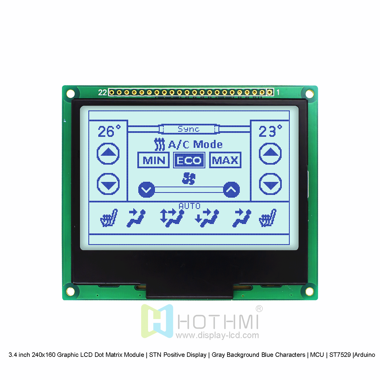 3.4 inch 240x160 Graphic LCD Dot Matrix Module | STN Positive Display | Gray Background Blue Characters | MCU | ST7529 |Arduino